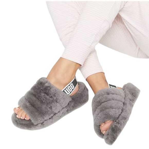 UGG Shoes - Ugg Womens Fluff Yeah Charcoal Gray Slipper Slide
